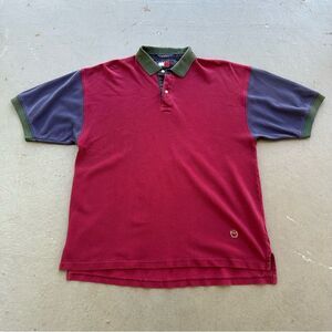 Tommy Hilfiger Vintage  Color-block Polo Shirt- Burgundy X-Large